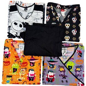 Assorted Halloween-Themed Scrub Tops Bundle XL Dickies UA Scrubs Disney 1-Pants